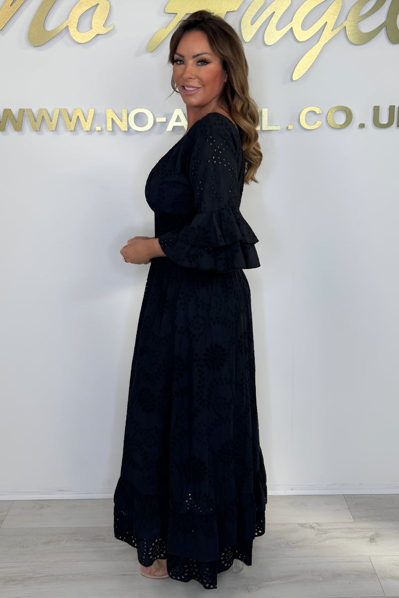 Boho Maxikleed met Rimpelmouwen en Borduursel