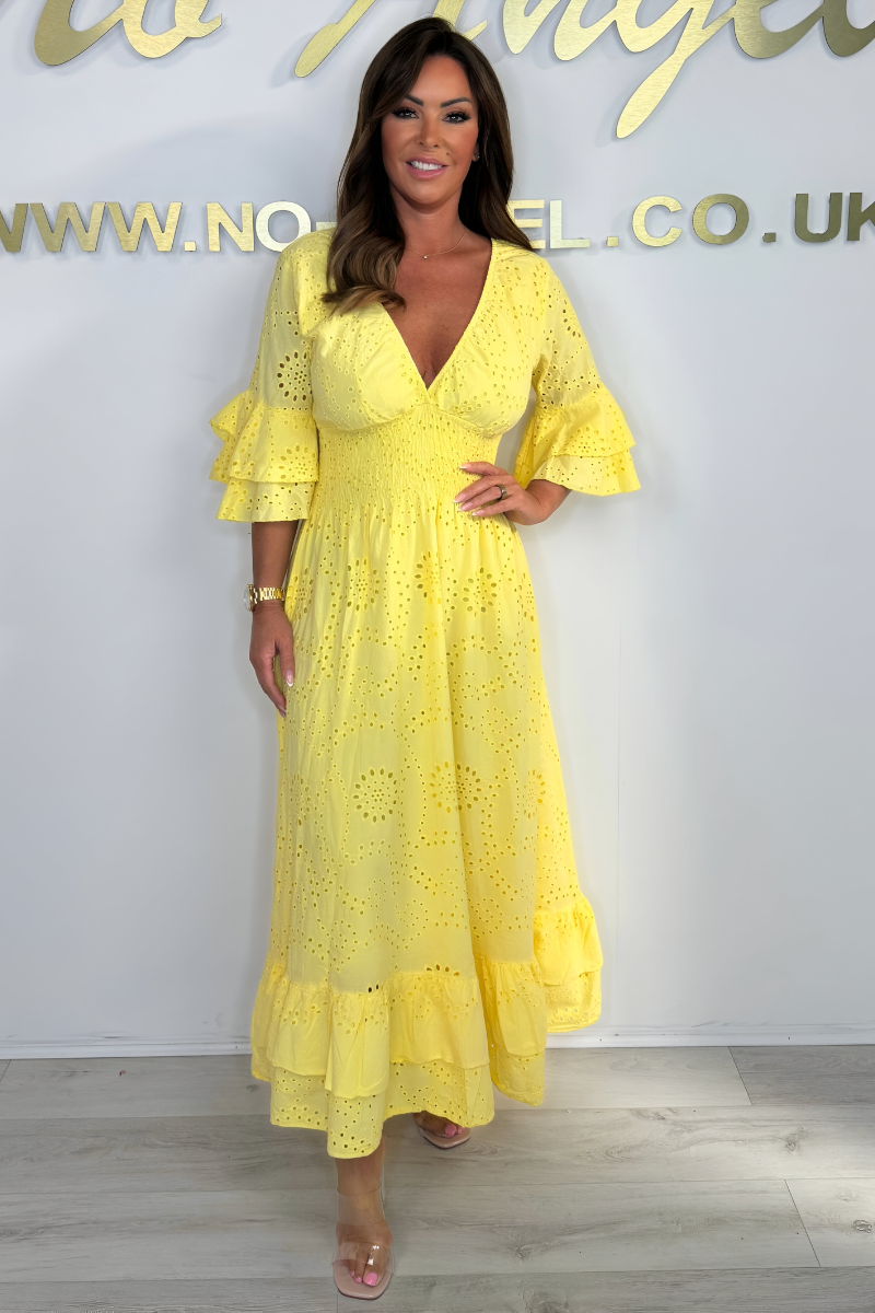 Boho Maxikleed met Rimpelmouwen en Borduursel