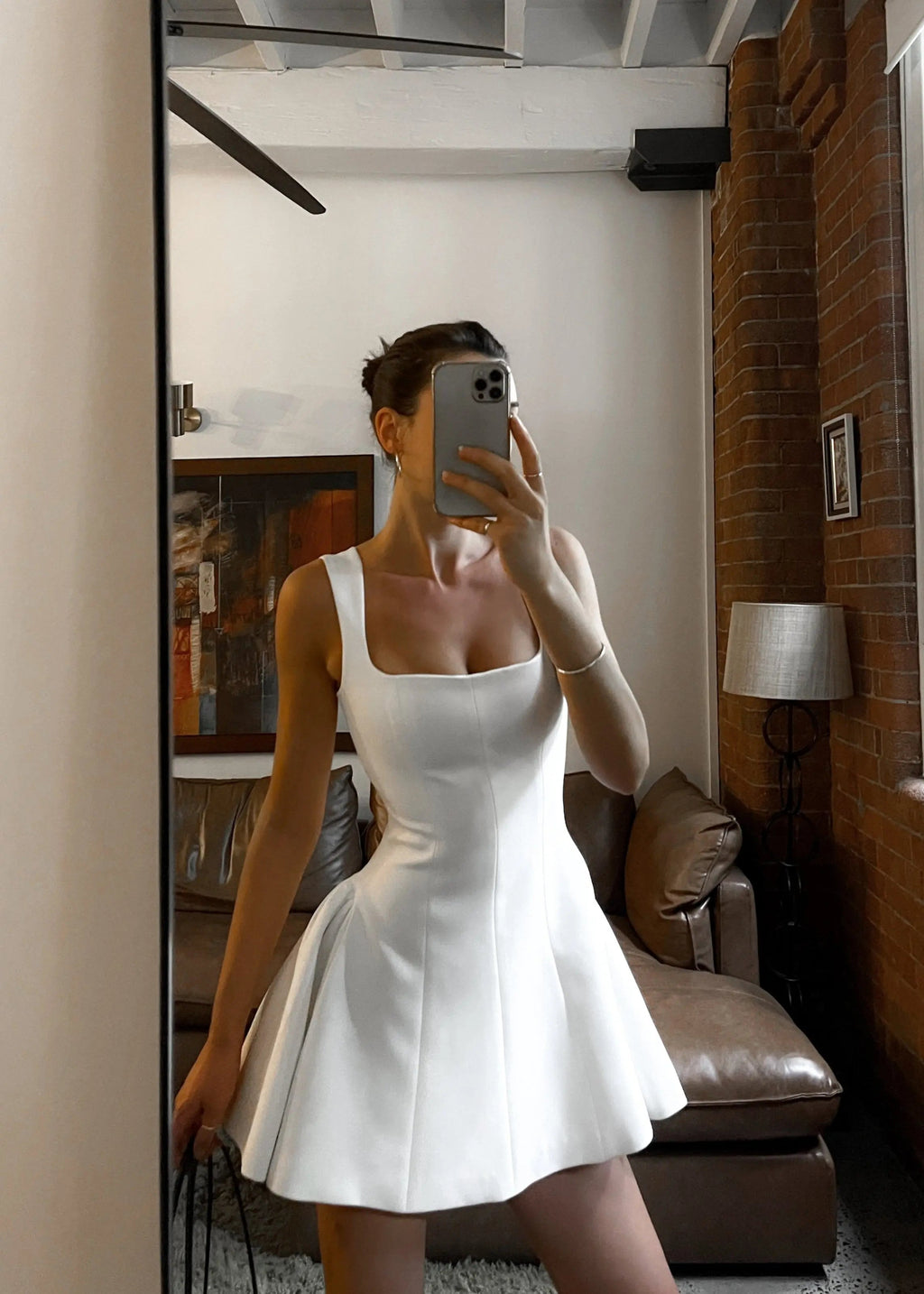 Divi | Witte Skaterjurk met Brede Bandjes & Vierkante Hals